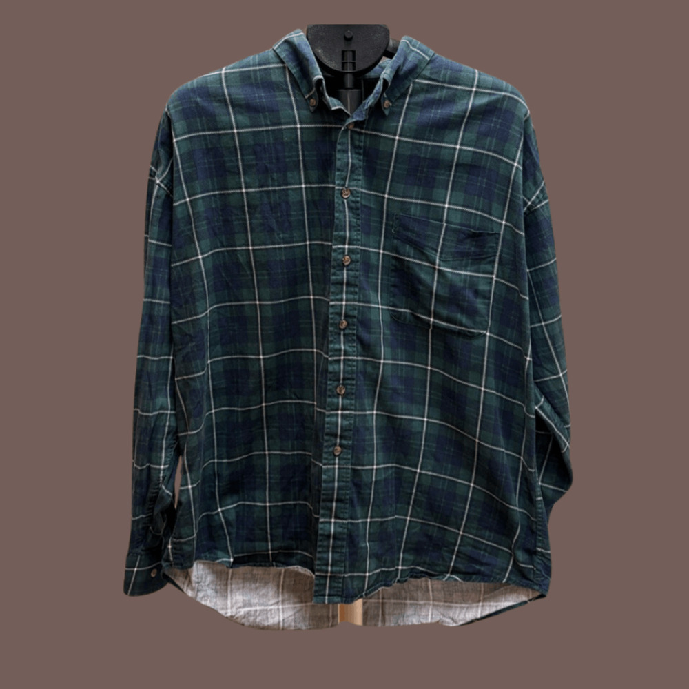 Tribute Plaid Button-Down Shirt | Green Cotton | Size XL | Vintage